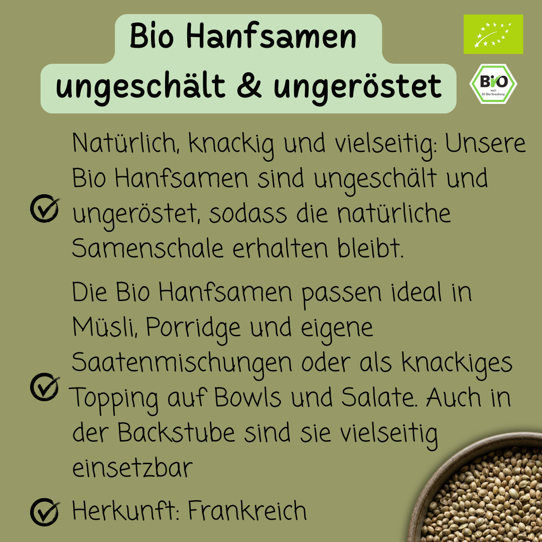 Bio Hanfsamen ungeschält & ungeröstet | aus Frankreich