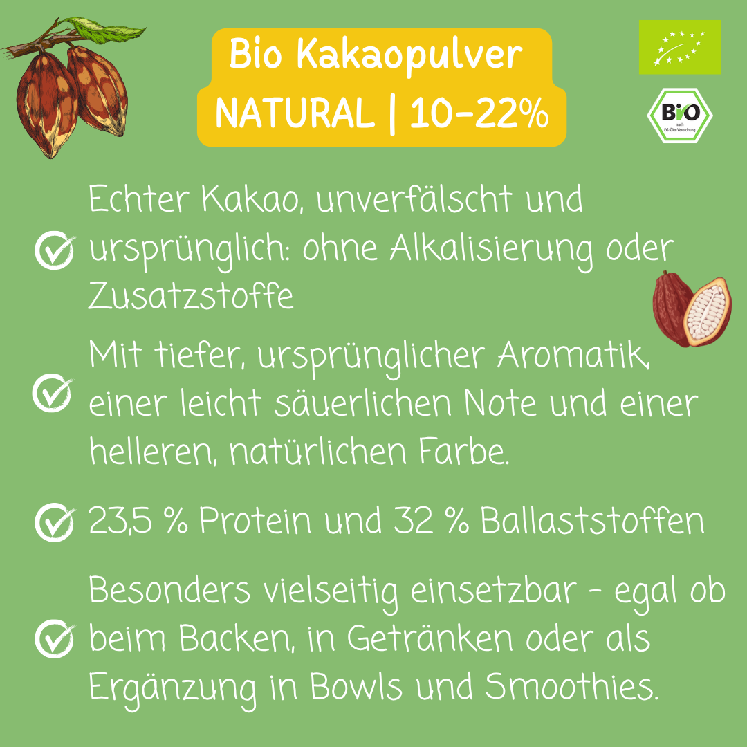 Bio Kakaopulver | NATURAL | ungesüsst & ohne Alkalisierung | 10-12%