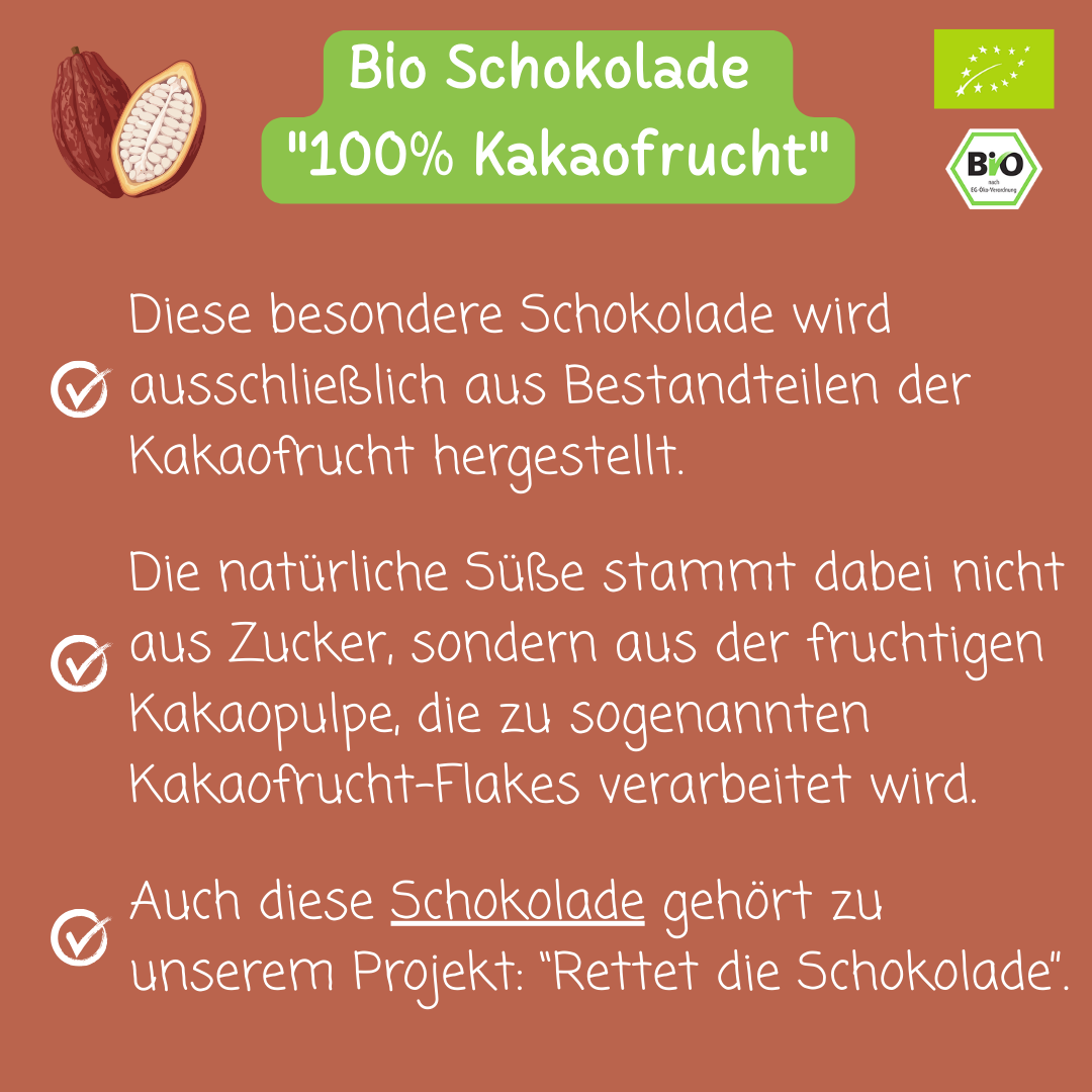 Bio Schokolade | "100% Kakaofrucht" | ohne Zuckerzusatz | vegan