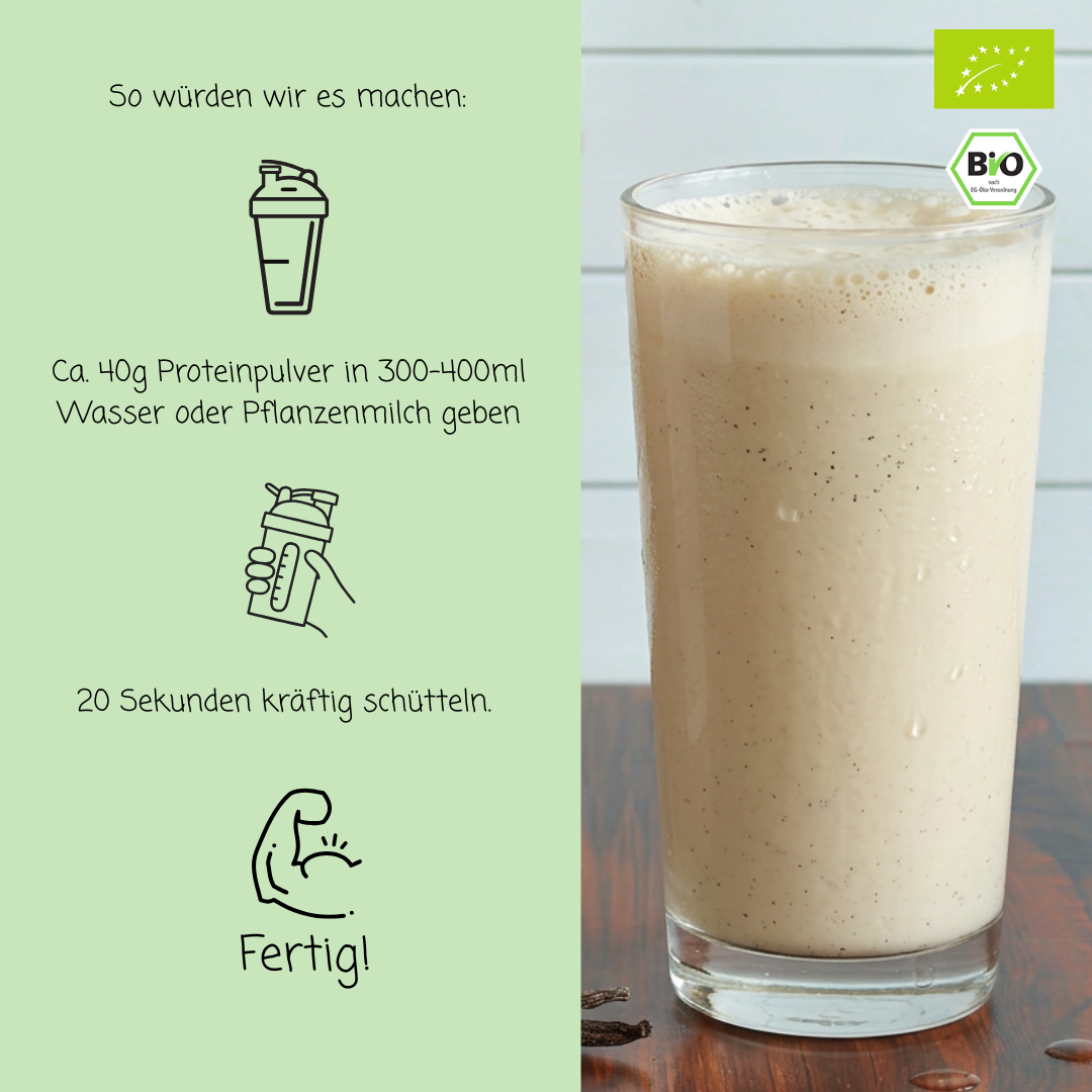 Bio Proteinpulver | "Bourbon Vanille" | Vegan & 62% Protein | mit Dattelsüße