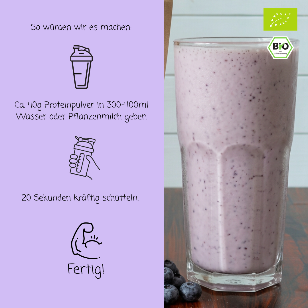 Bio Proteinpulver | "Blueberry-Boost" | Vegan & 52% Protein | mit Dattelsüße