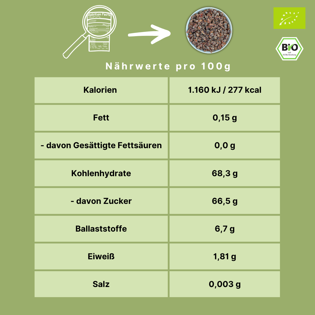 Bio Dattelwürfel | Aseel Datteln gehackt | mit Reismehl | Dattelsorte: Aseel