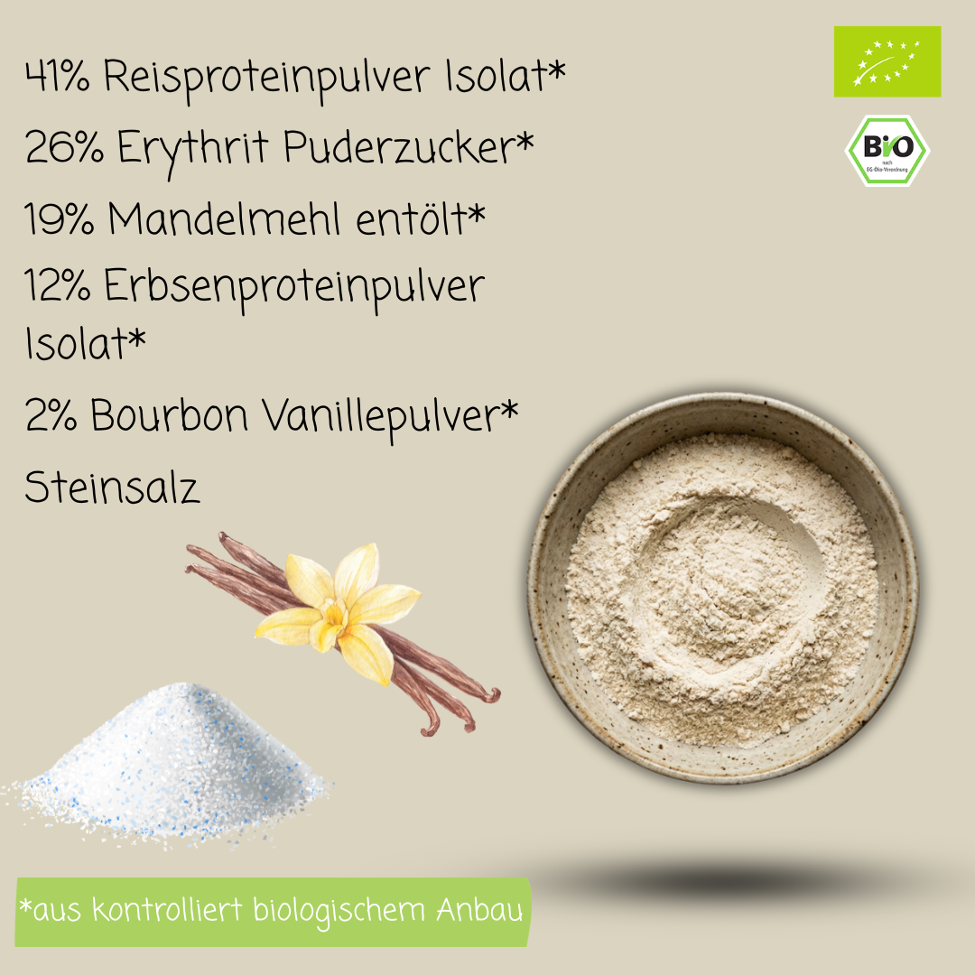 Bio Proteinpulver | "Erythrit-Bourbon Vanille" | Vegan & 55% Protein