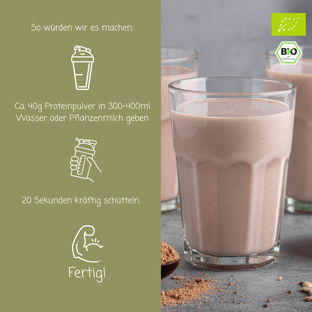 Bio "4-Kraft-SCHOKOLADE" Proteinpulver-Mix | 50% Protein | Hanf-, Kürbiskern-, Sonnenblumen- & Leinprotein | vegan