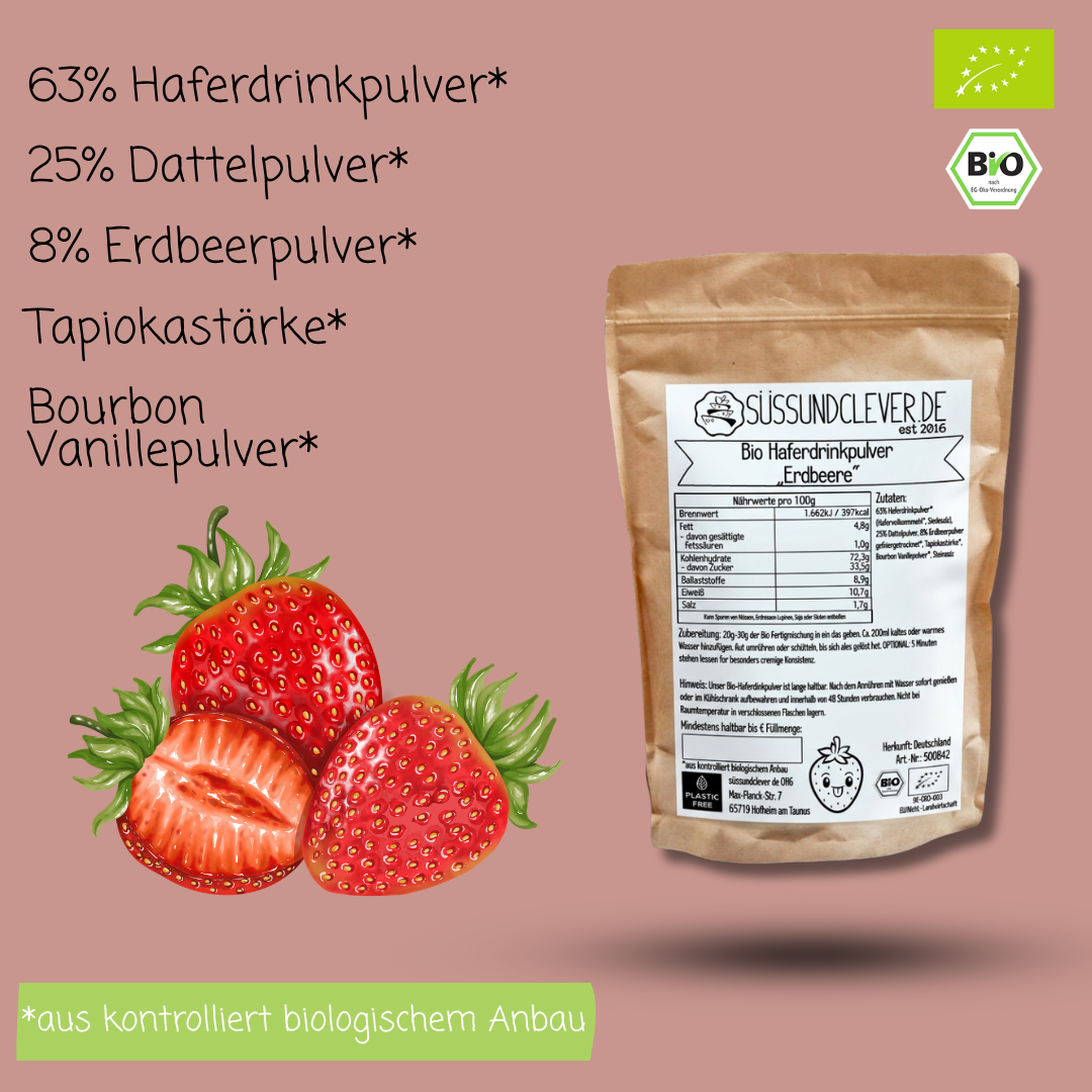Bio Haferdrinkpulver | Erdbeere mit Dattelsüße | vegan