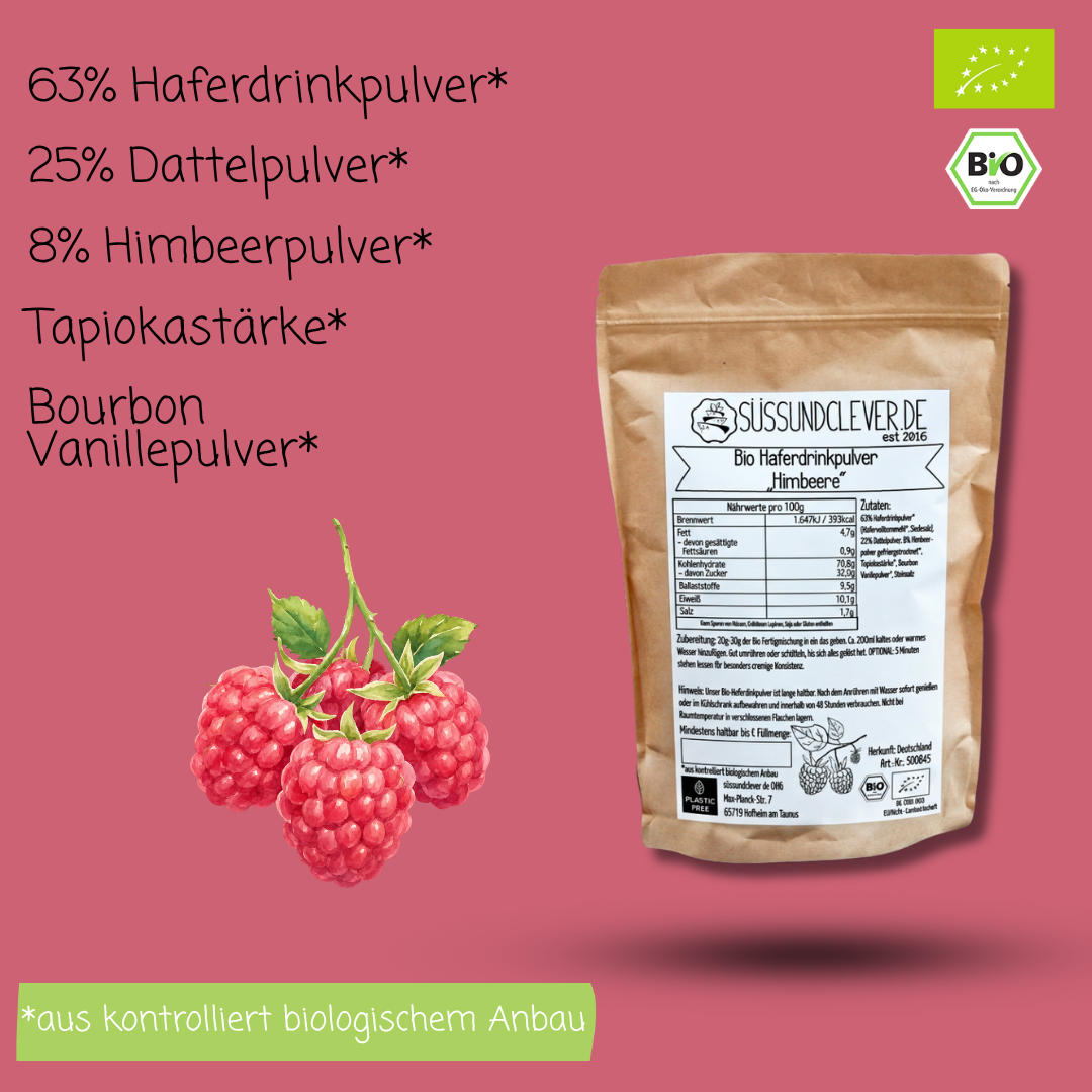 Bio Haferdrinkpulver | Himbeere mit Dattelsüße | vegan
