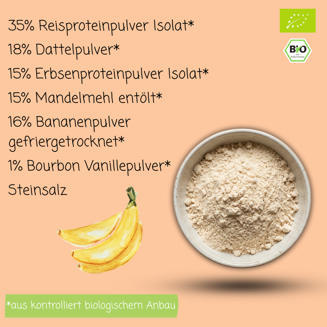 Bio Proteinpulver | "Banana-Punch" | Vegan & 52% Protein | mit Dattelsüße