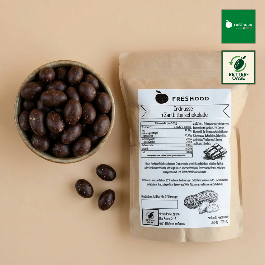 freshooo® Schoko-Erdnuss Crunch | Erdnüsse in Zartbitterschokolade