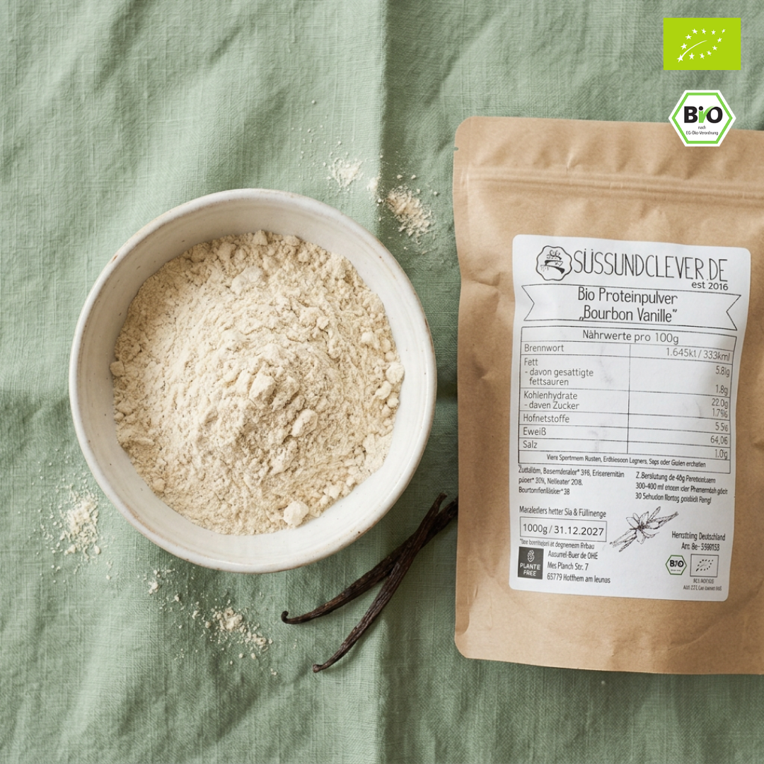 Bio Proteinpulver | "Bourbon Vanille" | Vegan & 62% Protein | mit Dattelsüße
