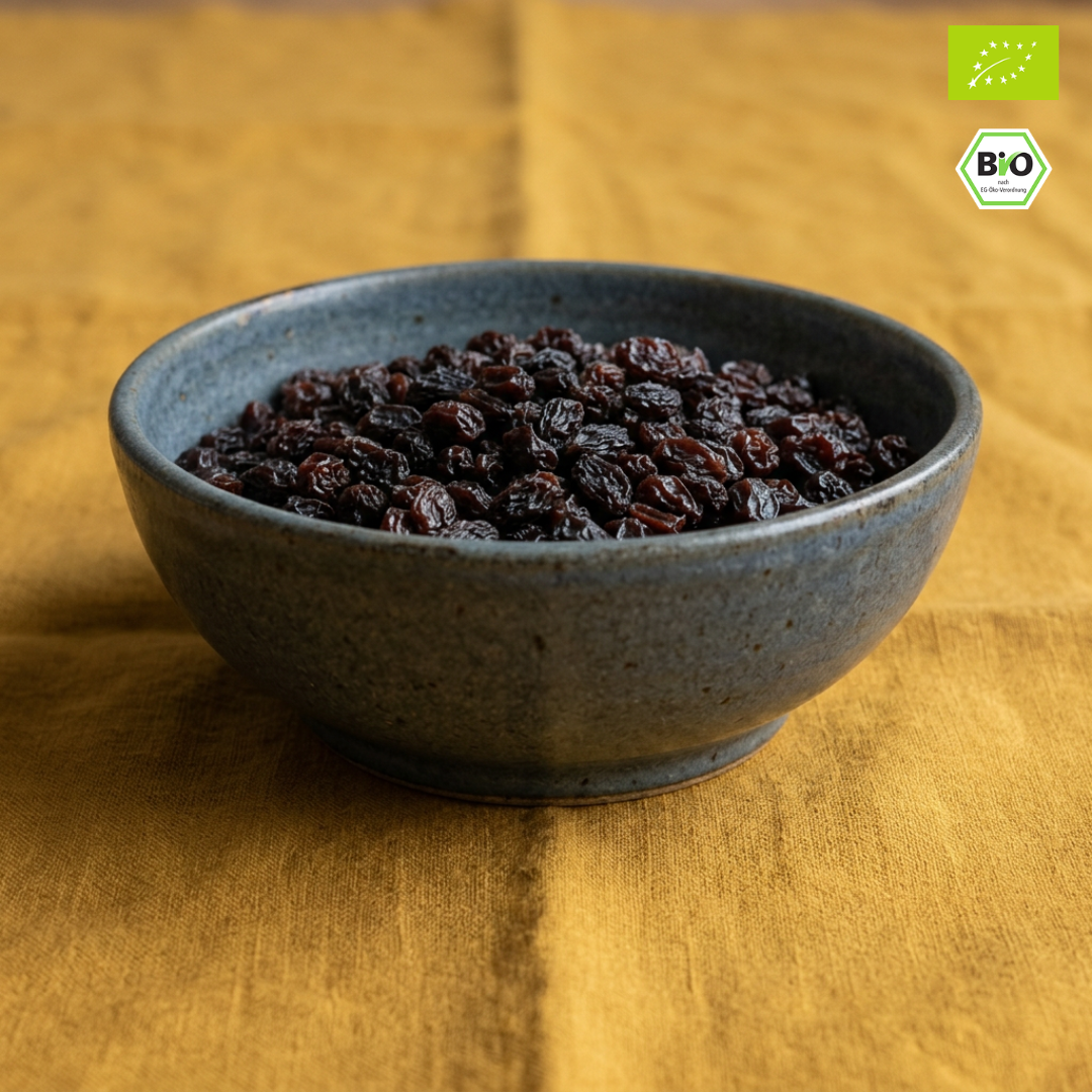 Bio Korinthen | kleine dunkle Weinbeeren | fruchtig-aromatisch | aus Griechenland