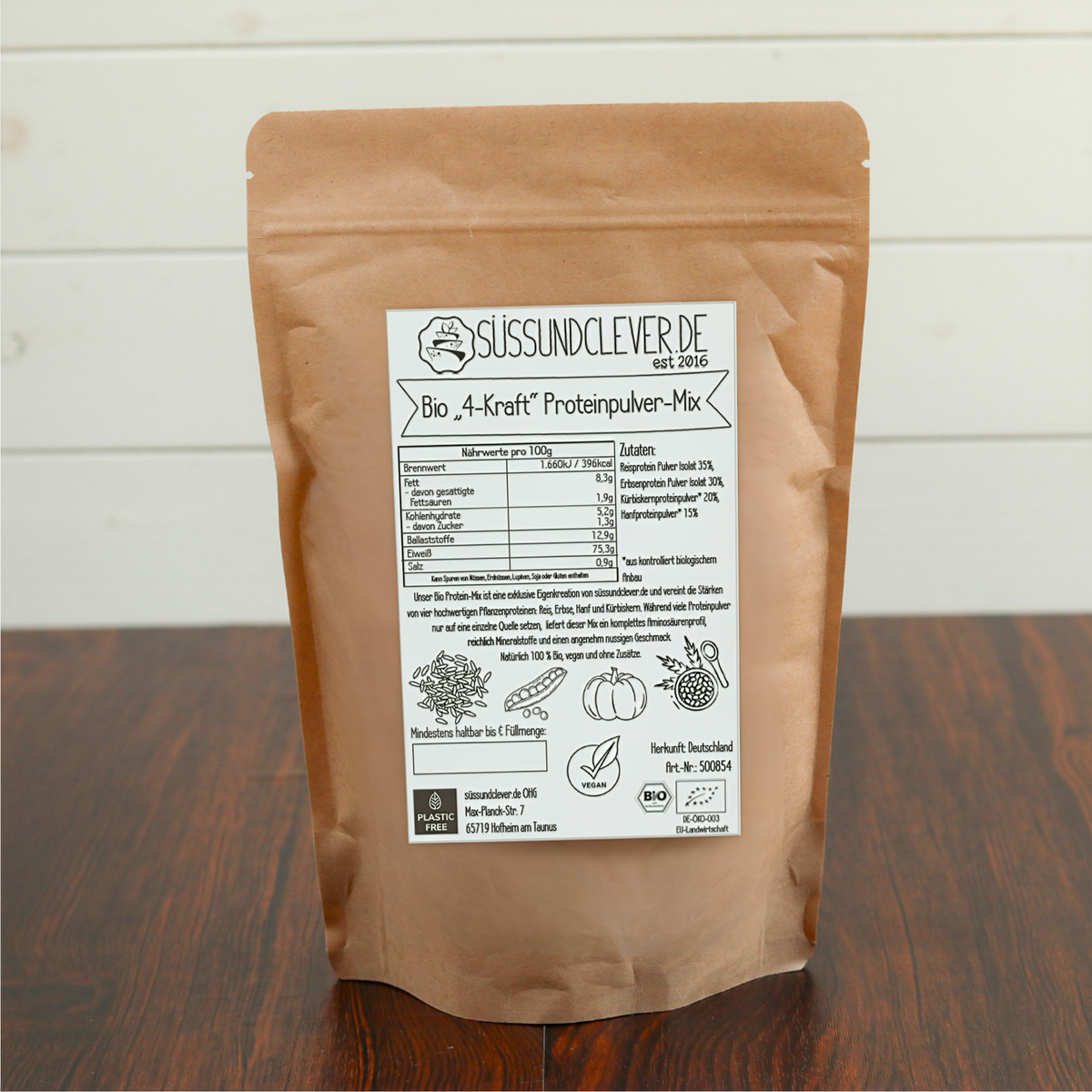 Bio "4-Kraft" Proteinpulver-Mix | Reis-, Erbse-, Hanf- & Kürbiskernprotein | vegan & 75% Protein