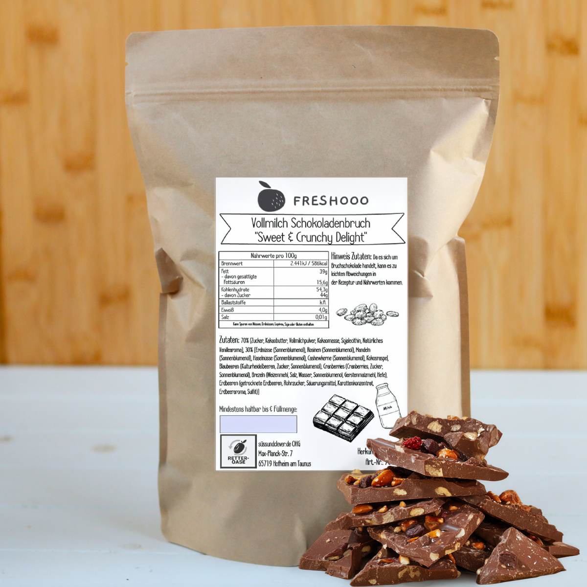 freshooo® VOLLMILCH Schokoladenbruch | "Sweet & Crunchy Delight" | 31% Kakaoanteil