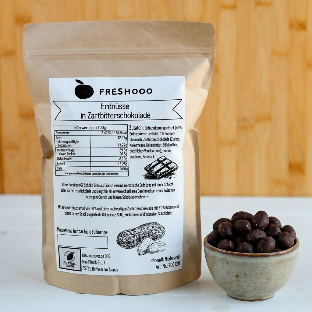 freshooo® Schoko-Erdnuss Crunch | Erdnüsse in Zartbitterschokolade