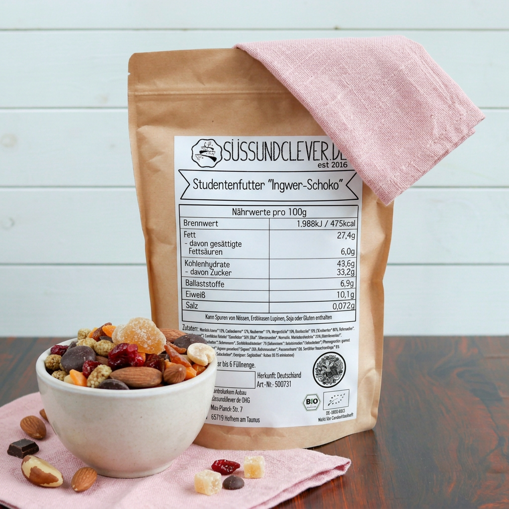 Bio Studentenfutter „Ingwer-Schoko“ | Nuss- & Fruchtmix mit Zartbitterschokolade