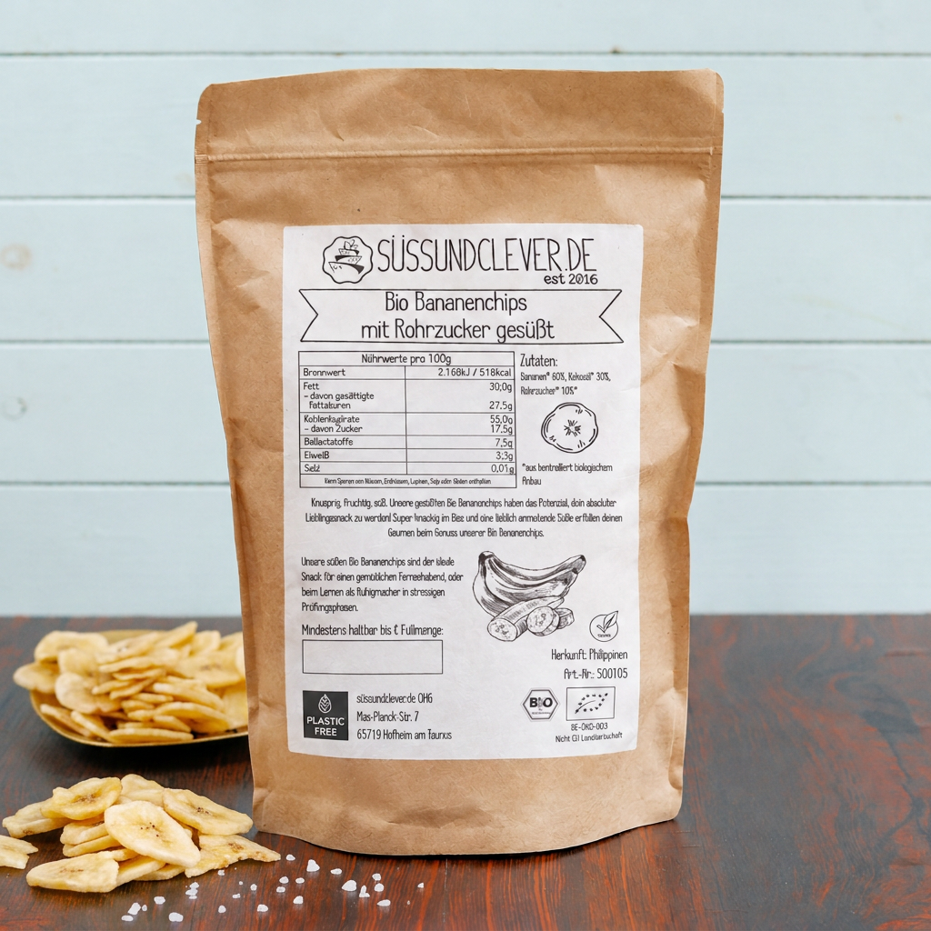 Bio Bananenchips | mit Rohrzucker gesüßt | knusprig & aromatisch