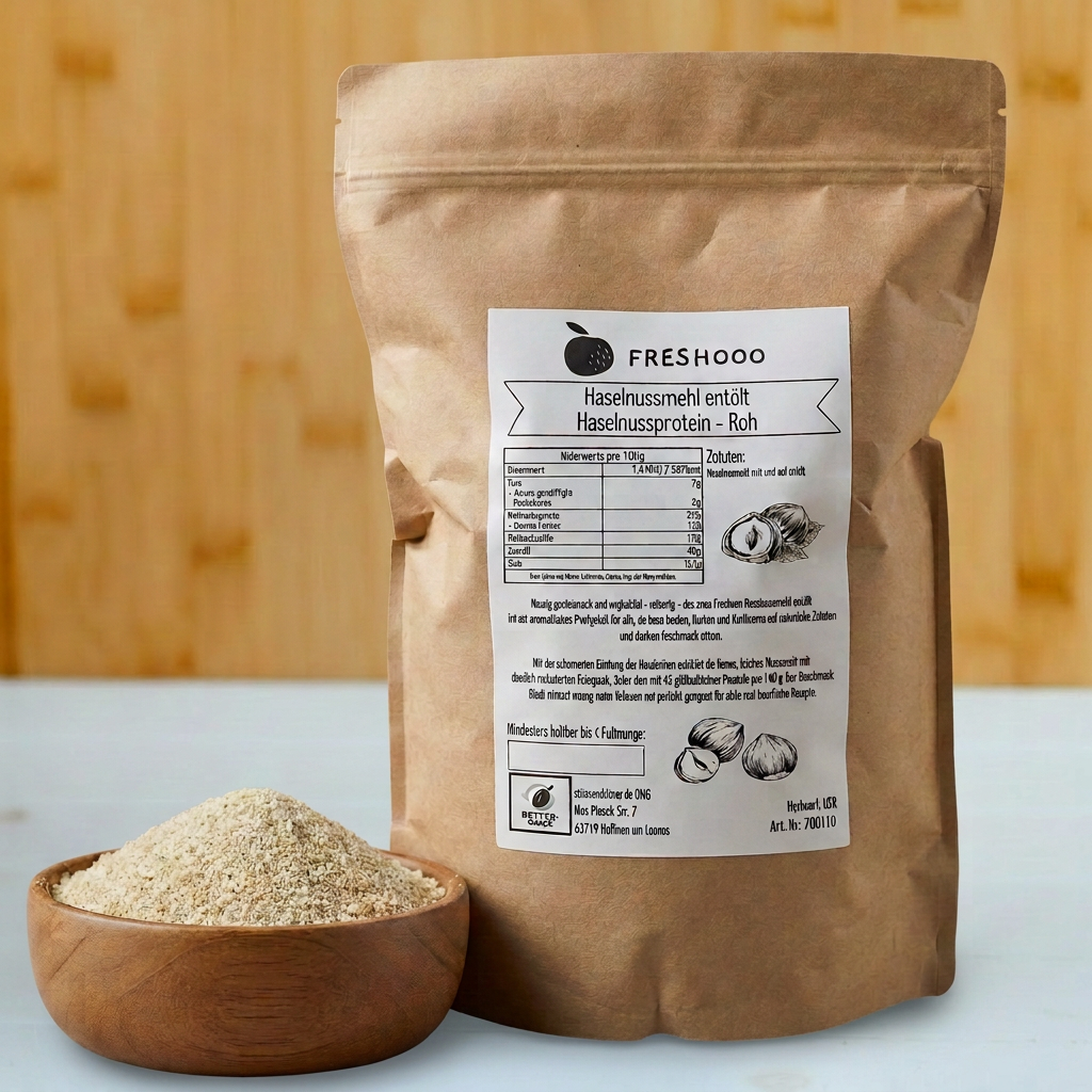 freshooo® Haselnussmehl entölt | Haselnussprotein - Roh | 45g Protein